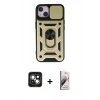 MARSİLYAN™- iPhone 15 Kılıf Ahenk Klasik - Siyah Bilvis 3D Mat Cam Ekran Koruyucu + PVD Metal Kamera Lens - YL