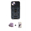 MARSİLYAN™- iPhone 15 Kılıf Ahenk Klasik - Siyah Bilvis 3D Mat Cam Ekran Koruyucu + Raze Metal Kamera Lens - SI