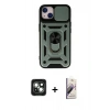 MARSİLYAN™- iPhone 15 Kılıf Ahenk Klasik - Siyah Bilvis 3D Mat Cam Ekran Koruyucu + PVD Metal Kamera Lens - YL