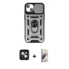 MARSİLYAN™- iPhone 15 Kılıf Ahenk Klasik - Siyah Bilvis 3D Mat Cam Ekran Koruyucu + PVD Metal Kamera Lens - YL