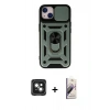 MARSİLYAN™- iPhone 15 Kılıf Ahenk Klasik - Siyah Bilvis 3D Mat Cam Ekran Koruyucu + PVD Metal Kamera Lens - YL