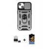 MARSİLYAN™- iPhone 15 Kılıf Ahenk Klasik - Siyah Buffer Hayalet Cam Ekran Koruyucu + Bilvis Titan Kamera Lens - PE