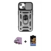 MARSİLYAN™- iPhone 15 Kılıf Ahenk Klasik - Siyah Buffer Hayalet Cam Ekran Koruyucu + Raze Metal Kamera Lens - PE
