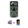 MARSİLYAN™- iPhone 15 Kılıf Ahenk Klasik - Siyah Buffer Hayalet Cam Ekran Koruyucu + Raze Metal Kamera Lens - YL