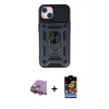 MARSİLYAN™- iPhone 15 Kılıf Ahenk Klasik - Siyah Buffer Hayalet Cam Ekran Koruyucu + Raze Metal Kamera Lens - SI