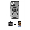 MARSİLYAN™- iPhone 15 Kılıf Ahenk Klasik - Siyah Buffer Hayalet Cam Ekran Koruyucu + PVD Metal Kamera Lens - TU