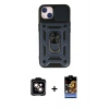 MARSİLYAN™- iPhone 15 Kılıf Ahenk Klasik - Siyah Buffer Hayalet Cam Ekran Koruyucu + PVD Metal Kamera Lens - TU