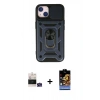 MARSİLYAN™- iPhone 15 Kılıf Ahenk Klasik - Siyah Buffer Hayalet Cam Ekran Koruyucu + Bilvis Titan Kamera Lens - YL
