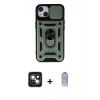 MARSİLYAN™- iPhone 15 Kılıf Ahenk Klasik - Siyah Joko Magic 5D Cam + Yeşil PVD Metal Kamera Lens
