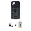 MARSİLYAN™- iPhone 15 Kılıf Ahenk Klasik - Siyah Polymer Nano Ekran Koruyucu + Bilvis Titan Kamera Lens - PE