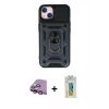 MARSİLYAN™- iPhone 15 Kılıf Ahenk Klasik - Siyah Polymer Nano Ekran Koruyucu + Raze Metal Kamera Lens - PE