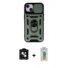 MARSİLYAN™- iPhone 15 Kılıf Ahenk Klasik - Siyah Polymer Nano Ekran Koruyucu + PVD Metal Kamera Lens - TU