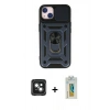 MARSİLYAN™- iPhone 15 Kılıf Ahenk Klasik - Siyah Polymer Nano Ekran Koruyucu + PVD Metal Kamera Lens - YL