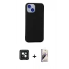 MARSİLYAN™- iPhone 15 Kılıf Ahenk Serisi - Siyah Bilvis 3D Mat Cam Ekran Koruyucu + PVD Metal Kamera Lens - YL