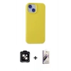 MARSİLYAN™- iPhone 15 Kılıf Ahenk Serisi - Siyah Bilvis 3D Mat Cam Ekran Koruyucu + PVD Metal Kamera Lens - TU