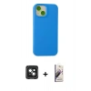 MARSİLYAN™- iPhone 15 Kılıf Ahenk Serisi - Siyah Bilvis 3D Mat Cam Ekran Koruyucu + PVD Metal Kamera Lens - YL