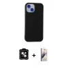 MARSİLYAN™- iPhone 15 Kılıf Ahenk Serisi - Siyah Bilvis 3D Mat Cam Ekran Koruyucu + PVD Metal Kamera Lens - TU