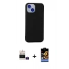 MARSİLYAN™- iPhone 15 Kılıf Ahenk Serisi - Siyah Buffer Hayalet Cam Ekran Koruyucu + Bilvis Titan Kamera Lens - PE