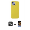 MARSİLYAN™- iPhone 15 Kılıf Ahenk Serisi - Siyah Buffer Hayalet Cam Ekran Koruyucu + PVD Metal Kamera Lens - YL