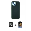 MARSİLYAN™- iPhone 15 Kılıf Ahenk Serisi - Siyah Buffer Hayalet Cam Ekran Koruyucu + PVD Metal Kamera Lens - YL