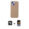 MARSİLYAN™- iPhone 15 Kılıf Ahenk Serisi - Siyah Buffer Hayalet Cam Ekran Koruyucu + PVD Metal Kamera Lens - YL