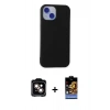 MARSİLYAN™- iPhone 15 Kılıf Ahenk Serisi - Siyah Buffer Hayalet Cam Ekran Koruyucu + PVD Metal Kamera Lens - TU