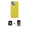 MARSİLYAN™- iPhone 15 Kılıf Ahenk Serisi - Siyah Buffer Hayalet Cam Ekran Koruyucu + PVD Metal Kamera Lens - TU