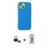 MARSİLYAN™- iPhone 15 Kılıf Ahenk Serisi - Siyah Polymer Nano Ekran Koruyucu + Pembe Bilvis Titan Kamera Lens