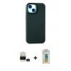 MARSİLYAN™- iPhone 15 Kılıf Ahenk Serisi - Siyah Polymer Nano Ekran Koruyucu + Pembe Bilvis Titan Kamera Lens