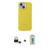 MARSİLYAN™- iPhone 15 Kılıf Ahenk Serisi - Siyah Polymer Nano Ekran Koruyucu + Pembe Bilvis Titan Kamera Lens