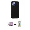 MARSİLYAN™- iPhone 15 Kılıf Ahenk Serisi - Siyah Polymer Nano Ekran Koruyucu + Raze Metal Kamera Lens - PE