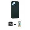 MARSİLYAN™- iPhone 15 Kılıf Ahenk Serisi - Siyah Polymer Nano Ekran Koruyucu + PVD Metal Kamera Lens - YL
