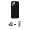 MARSİLYAN™- iPhone 15 Kılıf Ahenk Serisi - Siyah Polymer Nano Ekran Koruyucu + Raze Metal Kamera Lens - SI