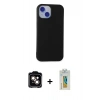 MARSİLYAN™- iPhone 15 Kılıf Ahenk Serisi - Siyah Polymer Nano Ekran Koruyucu + PVD Metal Kamera Lens - TU
