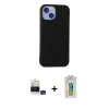 MARSİLYAN™- iPhone 15 Kılıf Ahenk Serisi - Siyah Polymer Nano Ekran Koruyucu + Bilvis Titan Kamera Lens - YL
