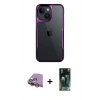 MARSİLYAN™- iPhone 15 Kılıf Akış Çizgi Koleksiyonu - Siyah 360 Mat Full Body Arka Koruyucu + Sarı Raze Metal Kamera Lens