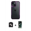 MARSİLYAN™- iPhone 15 Kılıf Akış Çizgi Koleksiyonu - Siyah 360 Mat Full Body Arka Koruyucu + Turuncu PVD Metal Kamera Lens