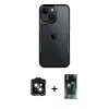 MARSİLYAN™- iPhone 15 Kılıf Akış Çizgi Koleksiyonu - Siyah 360 Mat Full Body Arka Koruyucu + Turuncu PVD Metal Kamera Lens