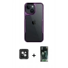 MARSİLYAN™- iPhone 15 Kılıf Akış Çizgi Koleksiyonu - Siyah 360 Mat Full Body Arka Koruyucu + PVD Metal Kamera Lens - YL