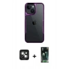 MARSİLYAN™- iPhone 15 Kılıf Akış Çizgi Koleksiyonu - Siyah 360 Mat Full Body Arka Koruyucu + PVD Metal Kamera Lens - YL