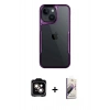 MARSİLYAN™- iPhone 15 Kılıf Akış Çizgi Koleksiyonu - Siyah Bilvis 3D Mat Cam Ekran Koruyucu + PVD Metal Kamera Lens - TU
