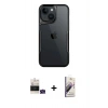 MARSİLYAN™- iPhone 15 Kılıf Akış Çizgi Koleksiyonu - Siyah Bilvis 3D Mat Cam Ekran Koruyucu + Bilvis Titan Kamera Lens - YL