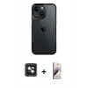 MARSİLYAN™- iPhone 15 Kılıf Akış Çizgi Koleksiyonu - Siyah Bilvis 3D Mat Cam Ekran Koruyucu + PVD Metal Kamera Lens - YL