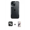 MARSİLYAN™- iPhone 15 Kılıf Akış Çizgi Koleksiyonu - Siyah Bilvis 3D Mat Cam Ekran Koruyucu + PVD Metal Kamera Lens - YL