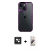 MARSİLYAN™- iPhone 15 Kılıf Akış Çizgi Koleksiyonu - Siyah Bilvis 3D Mat Cam Ekran Koruyucu + PVD Metal Kamera Lens - YL