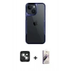 MARSİLYAN™- iPhone 15 Kılıf Akış Çizgi Koleksiyonu - Siyah Bilvis 3D Mat Cam Ekran Koruyucu + PVD Metal Kamera Lens - YL