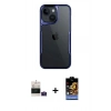 MARSİLYAN™- iPhone 15 Kılıf Akış Çizgi Koleksiyonu - Siyah Buffer Hayalet Cam Ekran Koruyucu + Bilvis Titan Kamera Lens - PE