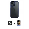 MARSİLYAN™- iPhone 15 Kılıf Akış Çizgi Koleksiyonu - Siyah Buffer Hayalet Cam Ekran Koruyucu + PVD Metal Kamera Lens - YL