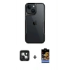 MARSİLYAN™- iPhone 15 Kılıf Akış Çizgi Koleksiyonu - Siyah Buffer Hayalet Cam Ekran Koruyucu + PVD Metal Kamera Lens - YL