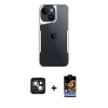 MARSİLYAN™- iPhone 15 Kılıf Akış Çizgi Koleksiyonu - Siyah Buffer Hayalet Cam Ekran Koruyucu + PVD Metal Kamera Lens - YL
